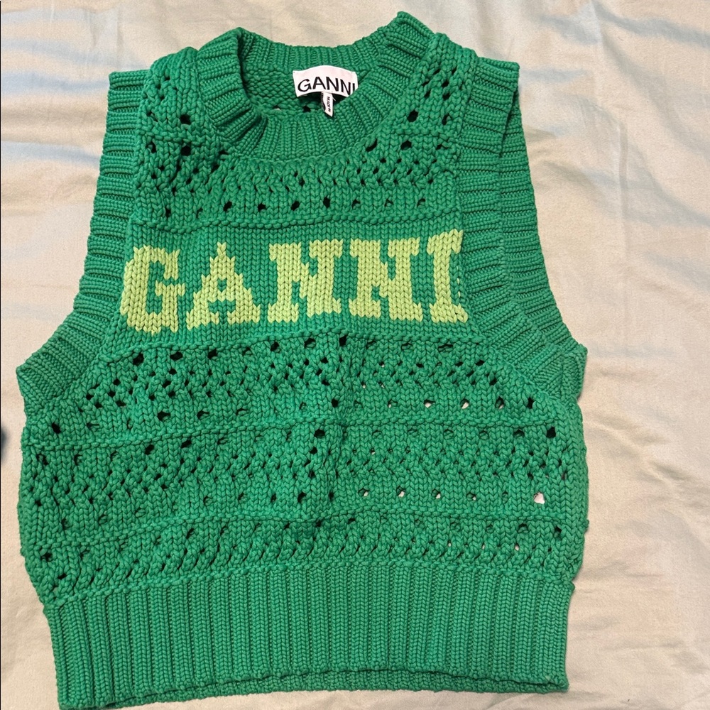 Ganni Vibrant Green Knit Sweater Vest
